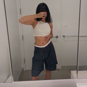 Bershka Navy Tailored shorts with boxer